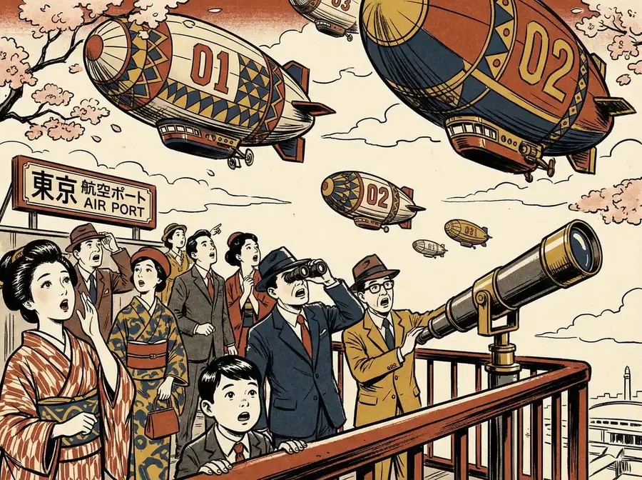 昭和时代的飞艇在空中飞行